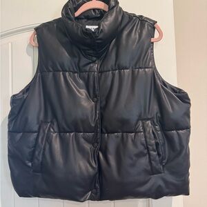 Old Navy Leather Feel Black Puffer Vest